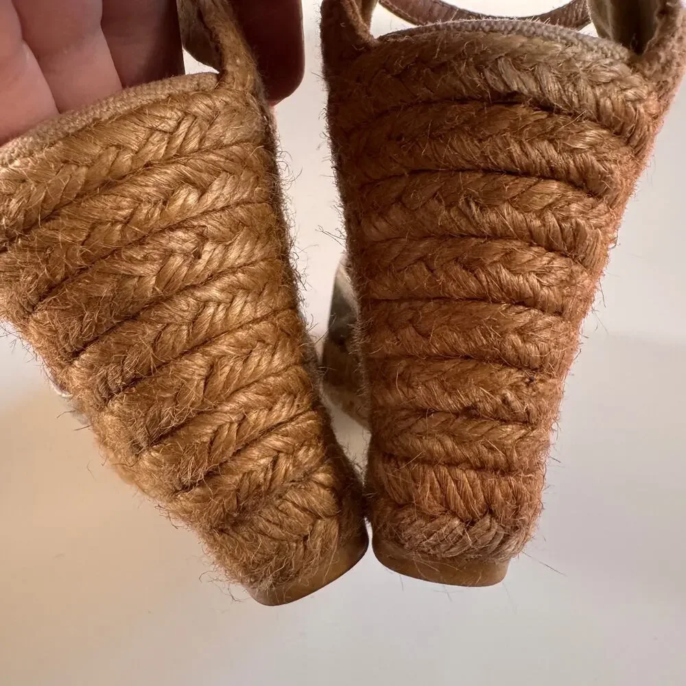 Viscata Barcelona Satuna Canvas Espadrille Wedge Sandal Tan Silver Size 39 US 9